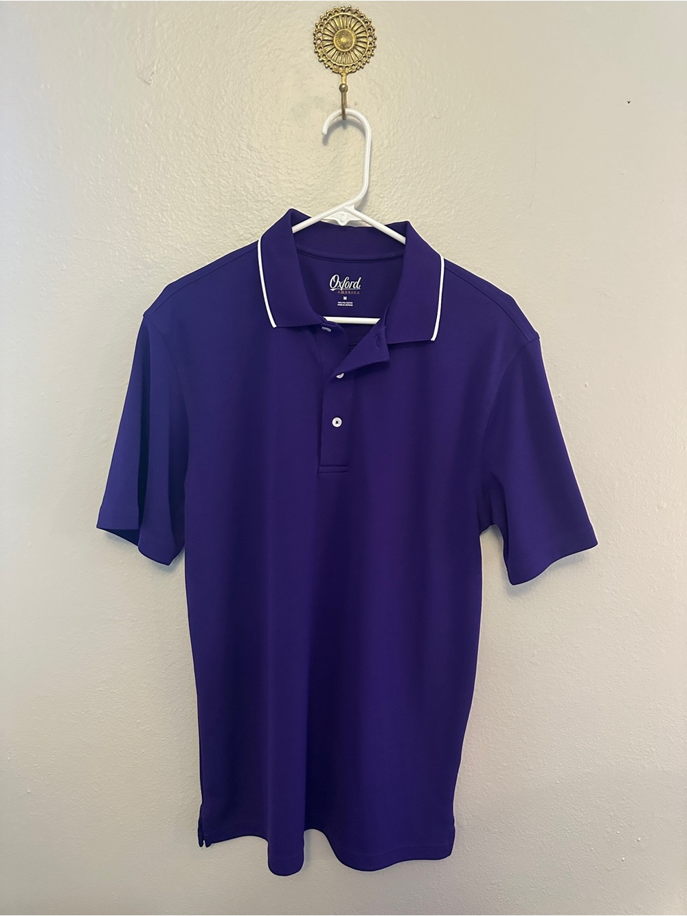 Oxford Purple Polo with White Collar Piping